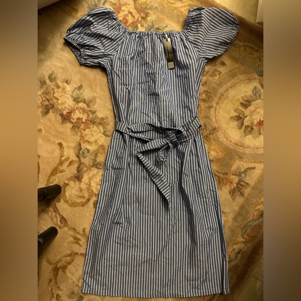 BRAND NEW off shoulder Velvet Heart striped sundress size xs